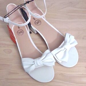 Y2k White Bow Strap Kitten Heel Shoes Sandals